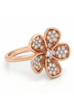 Rose Gold Daisy Flower Gemstone ring, 925 Sterling Silver